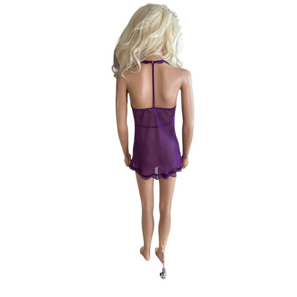Victoria’s Secret Very Sexy Lingerie Sheer Purple Lace Jewel T Back Dress 36C - Picture 11 of 13